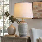 24.5" Vintage Ceramic Table Lamp - Single Farmhouse Rustic Bedside Lamp with Natural Textured Finish, Nightstand Lamps for Living Room, Bedroom, End Table, Office Dark Grey