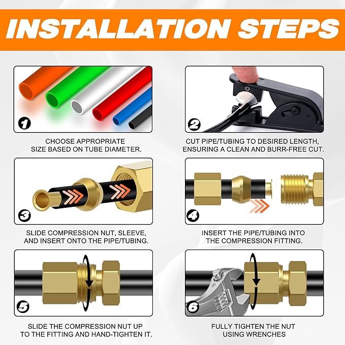 140PCS Compression Fittings Assortment kit - 3/8" of Brass Compression Sleeve Ferrule, Insert and Nuts,Used to Connect Lines for Air,Water,Fuel,Oil and Inert Gases