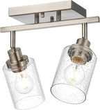 2-Light Wall Sconce Spotlight with Seeded Glass Shade, Modern Brushed Nickel Ceiling Track Lighting for Hallway Bathroom