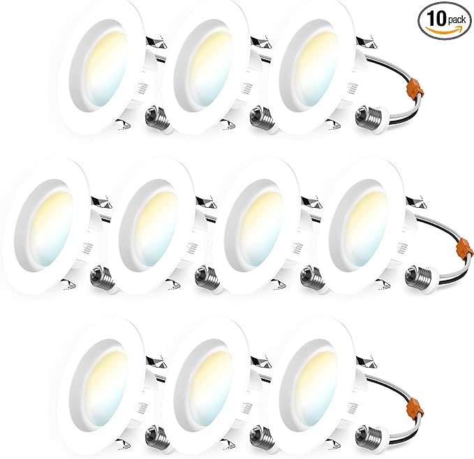 Sunco 10 Pack 4 Inch LED Recessed Lights Retrofit, Dimmable Can Lighting, 660 LM, 11W (40W Equivalent), Selectable CCT 2700K/3000K/3500K/4000K/5000K, Smooth Trim, Damp Rated UL