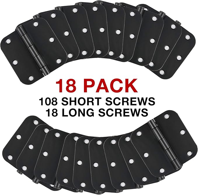 18 Pack Matte Black Door Hinges 3.5 x 3.5 Inch Interior 3 1/2 Inch Door Hinges for Doors Rounded 5/8" Radius Corners Flat Iron Hinge 3 ½"x 3 ½" Door Hardware Controls