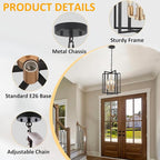 Black Gold Chandelier for Dining Room, Modern Farmhouse 3 Light Entryway Pendant Light Fixture Adjustable Geometric Industrial Rustic Foyer Light for Living Room Kitchen Island Hallway Bedroom