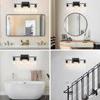 4 Light Black Bathroom Vanity Light Fixture Over Mirror Modern Farmhouse Wall Lighting Sconces Industrial Wall Lamp for Bathroom Bedroom Living Room E26 Socket with Glass Shade