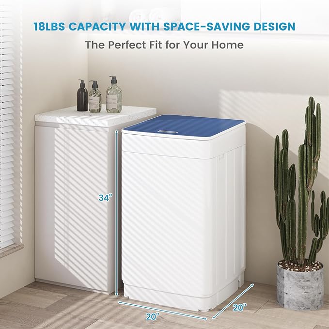 Zynkez 18lbs Portable Washing Machine, Fully Automatic Washing Machine with LED Display, 7 Wash Cycles, 26 Mins Quick Wash, Compact Clothes Washer with Drain Pump for Apartment, RV, Camp