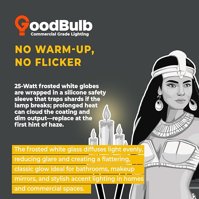 GoodBulb 25-Watt Frosted G25 Light Bulbs Incandescent Restaurant Bulb E26 Medium Base 2700K Warm White 175 Lumens Restaurant Light Bulbs Pack of 10 Bulbs