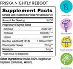 FRISKA Nightly Reboot Enzyme and Probiotics Supplement, Promotes Better Digestion and Sleep, Supports Gut Health for Men and Women, Melatonin, Chamomile, 30 Capsules