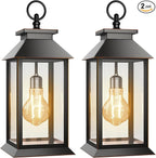 2 Pack Hanging Solar Lanterns Glass Solar Lights Outdoor Waterproof Upgraded Solar and 2 AA Batteries Powered, for Outside Porch, Patio and Indoor Tables, Mantelpiece