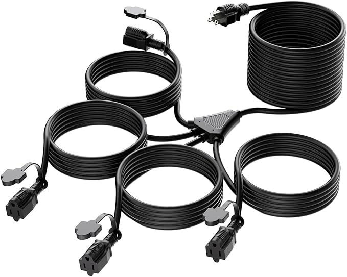 K KASONIC - 46FT Halloween Lights Outdoor Extension Cord with Mutil Outlets, ETL Listed Heavy Duty Electrical Cord with Protective Covers, Weatherproof Extension Cord for Outside, 16AWG/1625W, Black