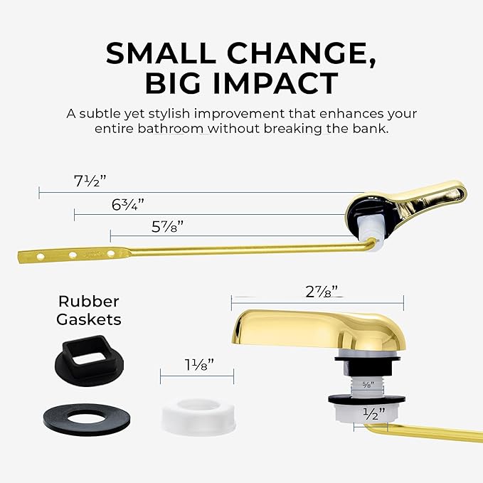 Qualihome Gold Toilet Handle - Front Mount Polished Brass Toilet Flush Handle Lever Replacement - Universal Fit - Durable Design - Easy Installation - Ideal for Most Front Mount Toilets