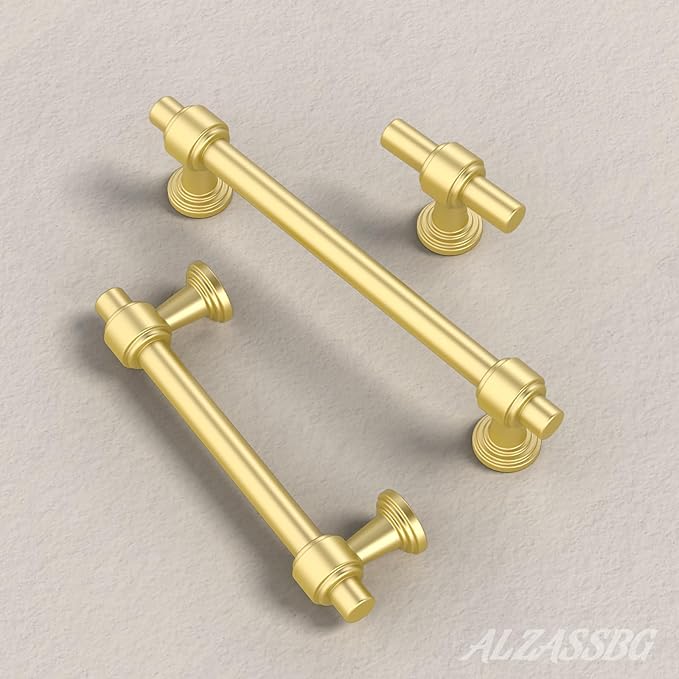 Alzassbg 10 Pack Matt Gold Cabinet Pulls, 5 Inch(128mm) Hole Centers Cabinet Handles Kitchen Hardware Straight Bar for Cabinets and Drawer AL3505MGP