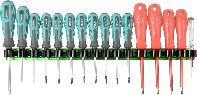 Magnetic Screwdriver Organizer, Aluminum Alloy Rail Tool Holder, Fits Up to 16 Screwdrivers (Green)