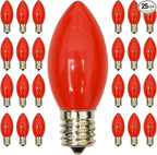 25 Pack C9 Ceramics Red Christmas Light Bulb for Indoor/Outdoor Patio, Halloween Party String Lights, 7 Watt Red Night Light, C9/E17 Intermediate Base