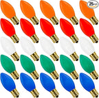 C9 Ceramic Christmas Replacment Bulbs, 25 Pack Multicolor Light Bulbs for E17 Candelabra Base Outdoor/Indoor String Lights, 7 Watt