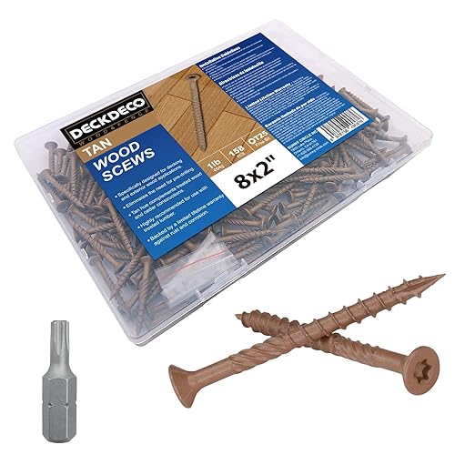 Wood Screws #8 x 2 133pcs(Approx), Tan Ruspert Coating Exterior Deck Screws, Torx/Star Drive Flat Head,Twist Shank, Cut Tip/Thread, Bit Included, 1 lb/Box
