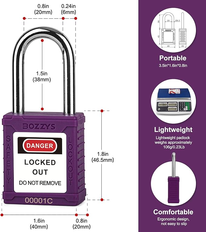 Lockout Tagout Locks 6-Pack｜OSHA Purple Loto Locks Keyed Different｜2 Keys/Lock for Industrial Machinery & Electrical Panels｜Chrome Steel & Laser Coding