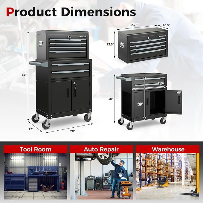 Goplus Tool Chest, 6 Drawers Extra Large Rolling Too Storage Cabinet with 4” Universal Lockable Wheels, Auto Lock, Protective Liner, 2-in-1 Heavy Duty Tool Box for Garage, Workshop