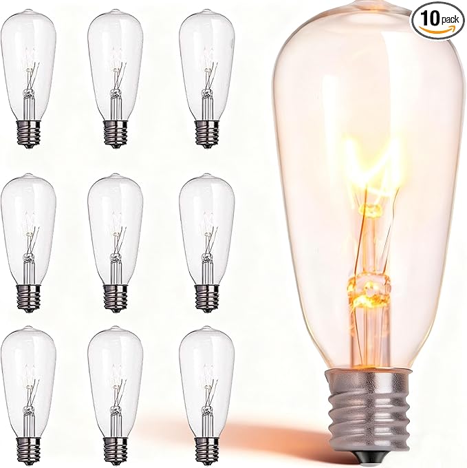 Abeja 10 Pack Replacement Bulbs for Outdoor String Lights, ST40 Clear Edison Light Bulbs,7 Watt- E17 Screw Base for Replacement Bulbs for Outdoor String Lights, Warm White