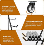 4 Tier Pipe And Lumber Storage Rack - Heavy Duty Pipe Rack With 4IN Swivel Casters And Adjustable Support Bar Weight Capacity Up To 1200LBS, Plywood Storage Shelf For Garage, Workshop And Warehouse