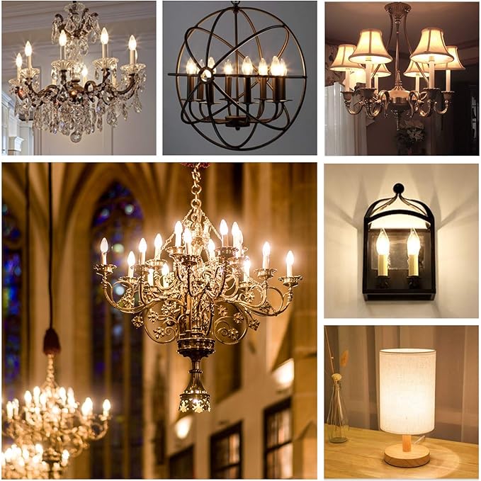 E12 Dimmable LED Bulb 6W Candelabra Bulbs 60 Watt E12 Light Bulbs 2700K Warm White Frosted Chandelier Light Bulbs for Vanity, Bent Tip Small Base Type b Bulbs, 6 Pack