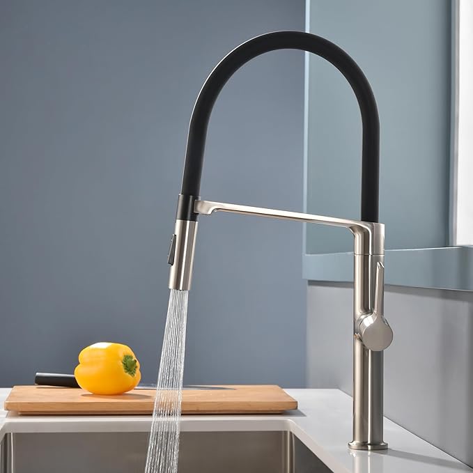 SUMERAIN Deck Mounted Kitchen Faucet with Pull-Down Sprayer, Dual Spray Mode Kitchen Sink Faucet in Brushed Nickel