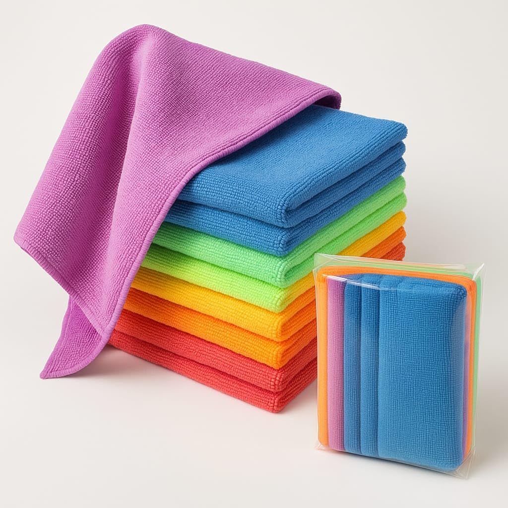 Microfiber Cleaning Cloths, 12 Pack, 6 Mixed Colors, 11.8 x 15.7 inches