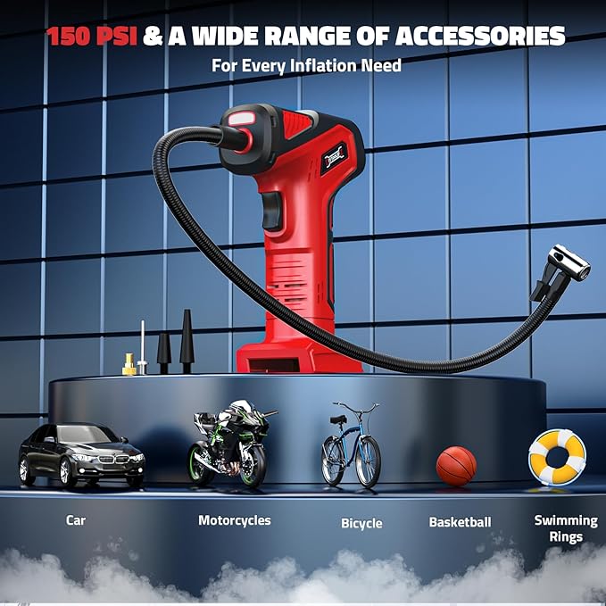 150PSI Tire Inflator Portable Air Compressor: Cordless Air Pump Compatible with Milwaukee 18V Battery - Car Tire Pump with LCD Display & LED Light for Auto, Motorcycles(Bare Tool)