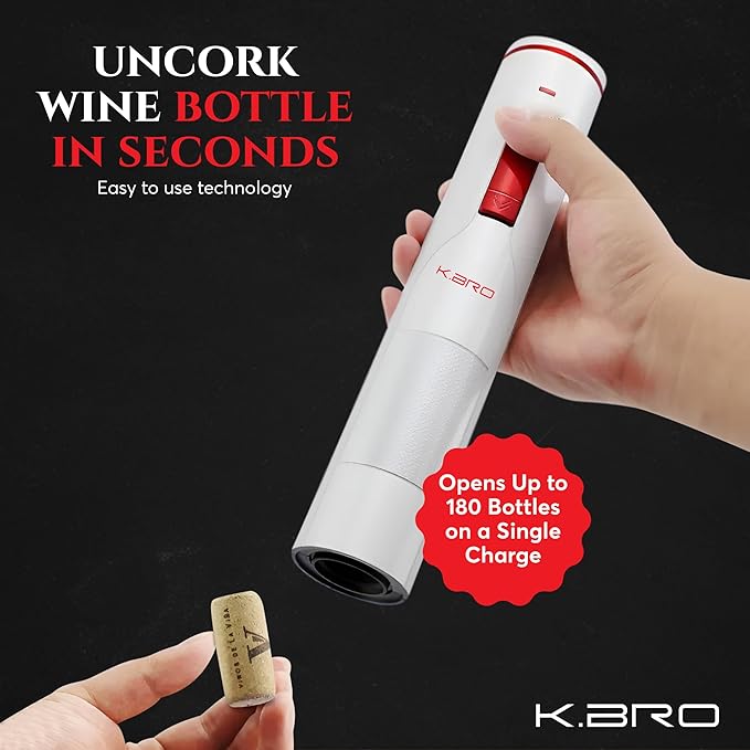 Rechargeable Electric Wine Opener | Electric Corkscrew Wine Bottle Opener With Foil Cutter | Gift for Wine Lovers (white)