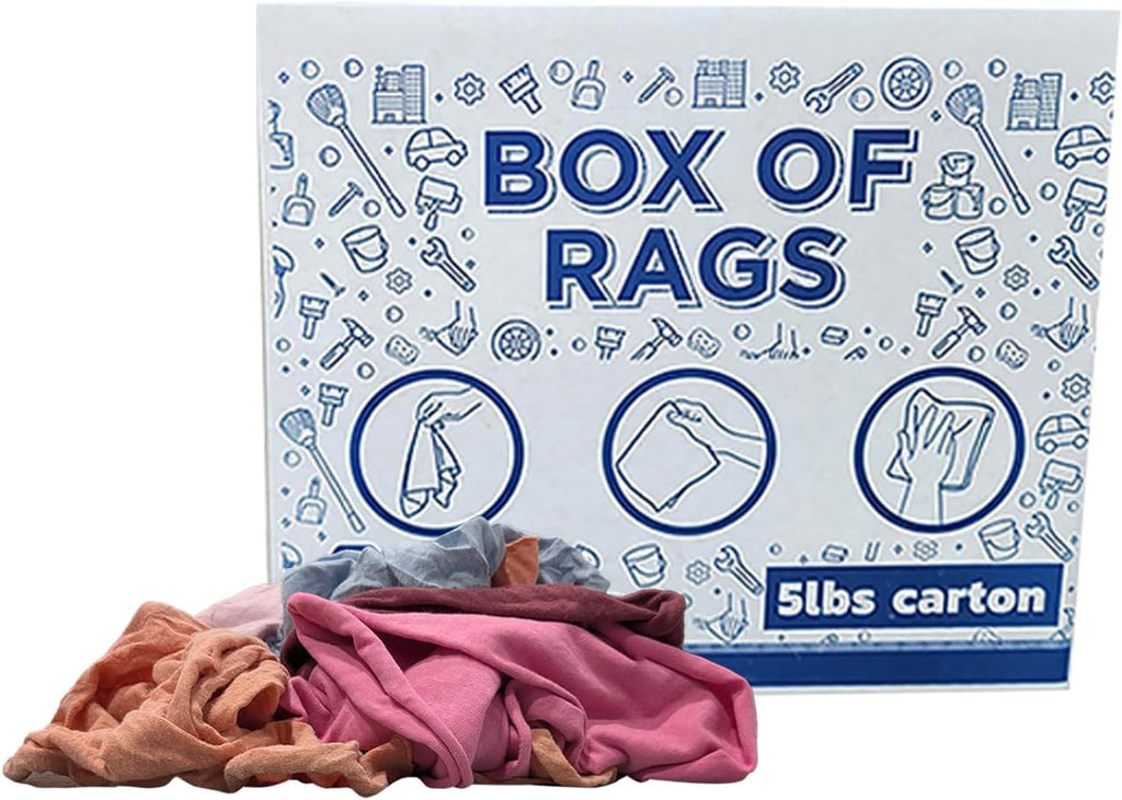 Premium Color Knit Cleaning Rags (5 lbs. Box) – Shop Rags Bulk for Workshops, Mechanics, Painters, and Home Use, Multipurpose Cotton T-Shirt