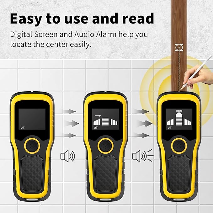 Stud Finder Wall Scanner, Advanced 5-in-1 Detector for Wood, Metal, Joists, Pipes, and AC Wires, New version Intelligent Chip, High-Definition LCD Display Screen & Audible Alarm (Light-Yellow)