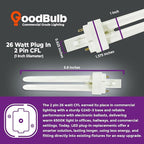 GoodBulb 26 Watt CFL Light Bulbs 2 Pin G24D-3 Base 6500K Full Spectrum 26W High Output 1800 Lumens Double Tube Compact Fluorescent Light Bulbs Plug-in 10 Pack