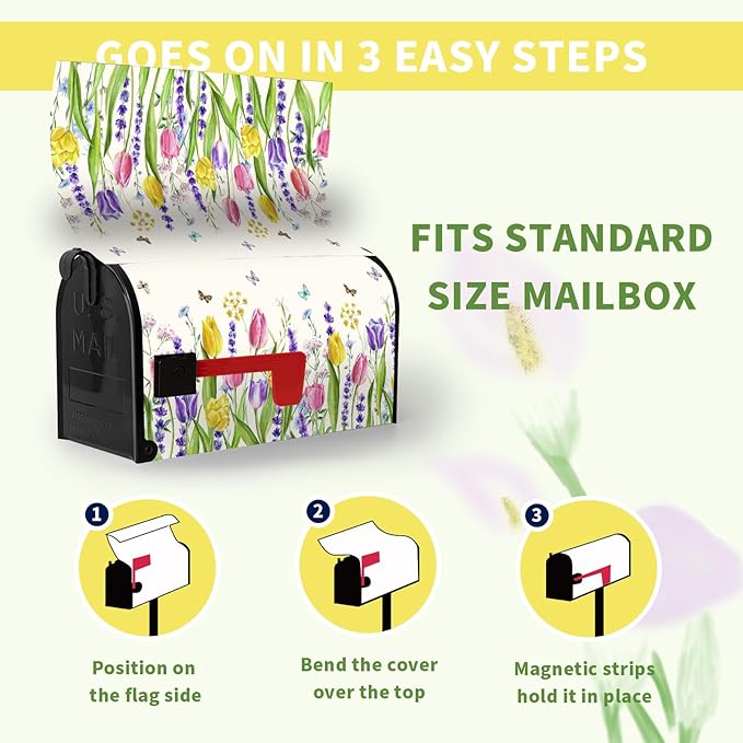 Spring Tulip Floral Mailbox Covers Magnetic Standard Size 18 X 21 Inch Summer Spring Flower Butterfly Mailbox Cover Post Box Cover Wraps for Home Yard Decorations