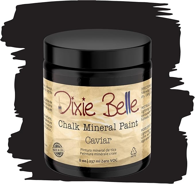 Dixie Belle Paint Company Chalk Finish Furniture Paint - Caviar (8oz) - Matte Black Chic Chalk Mineral DIY Furniture Paint