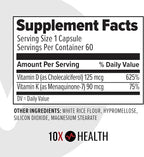 10X Health Vitamin D3 K2 - Loaded with 125 mcg Vitamin D and 90 mcg Vitamin K (Menaquinone 7) - D3 and K2 Supplements That Support Bone Health, Heart and Teeth - 60 Capsules