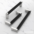 Alzassbg 10 Pack Silver and Black Cabinet Pulls, 3-3/4 Inch(96mm) Hole Centers Cabinet Handles Kitchen Hardware Knurled Drawer Handle Pull AL3101CP-MB