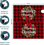 Kawani Merry Christmas Mailbox Cover - Magnetic Standard Size 21x18 Inch Winter Christmas Wreath Red Black Buffalo Plaid Xmas Holiday Wrap for Garden Yard Decor