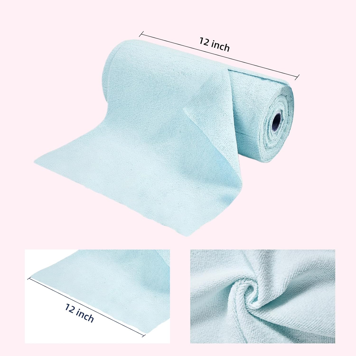 & PLUSH Microfiber Cleaning Cloth Roll - 50 Pack, Tear Away Microfiber Towels, 12" x 12", Reusable, Washable, Streak Free, Ultra Absorbent Dish Rags for Car, Home, Garage or Shop (Blue)