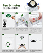 zouzai 12 Pack 3 Inch Black Adjustable Gimbal LED Recessed Light, 360° Rotation & 90° Tilt for Precise Lighting, 5CCT Dimmable Eyeball Light with Junction Box, ETL & Energy Star