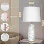 22.5" Faux Stone Table Lamps Set of 2, Farmhouse Lamps for Bedroom with Linen Shade, Rotary Switch Bedside Lamps with 3-Way Dimmable Bulb for Living Room Nightstand Home Decor(Bulb Included)