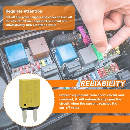Auto Reset Fuse E71 E77 car ATM Low Profile Mini Blade Style Automatic Circuit Breaker T1 14V DC 5A 10A 15A 20A 25A 30A Boat Marine RV Car Truc（6 pcs Mixed）