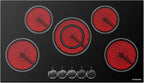 GASLAND Electric Cooktop 36 Inch, 8200W Drop-in Radiant Glass Stove Top CH90BS with 5 Burners, 220-240V Ceramic Electric Stovetop, 7 Power Levels, Mechanical Knob Control, Hot Warning, Hard Wire