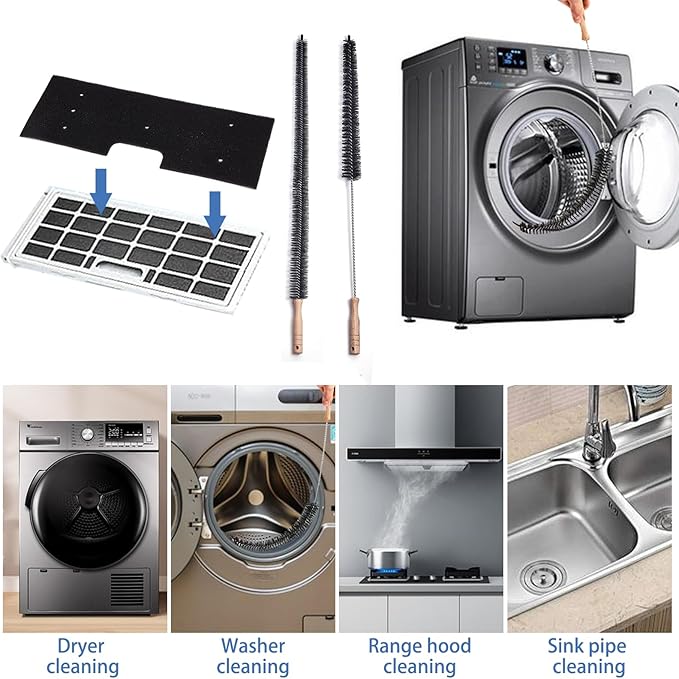 6 Pcs WH01X35719 Lint Filter replacement with Dryer Vent Brush, for GE Profile Washer Dryer Combo, GE Washer Dryer Foam Filter, Washable and Reusable, for Models: PFQ97HSPVDS