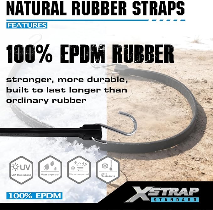 XSTRAP STANDARD 21" 100% EPDM Natural Rubber Tarp Straps, Black Long Bungee Cords with Metal S Hooks Tie Down Straps for Outdoor, Tarp Covers, Canvas Canopies, Motorcycle, and Cargo - 20 Pack