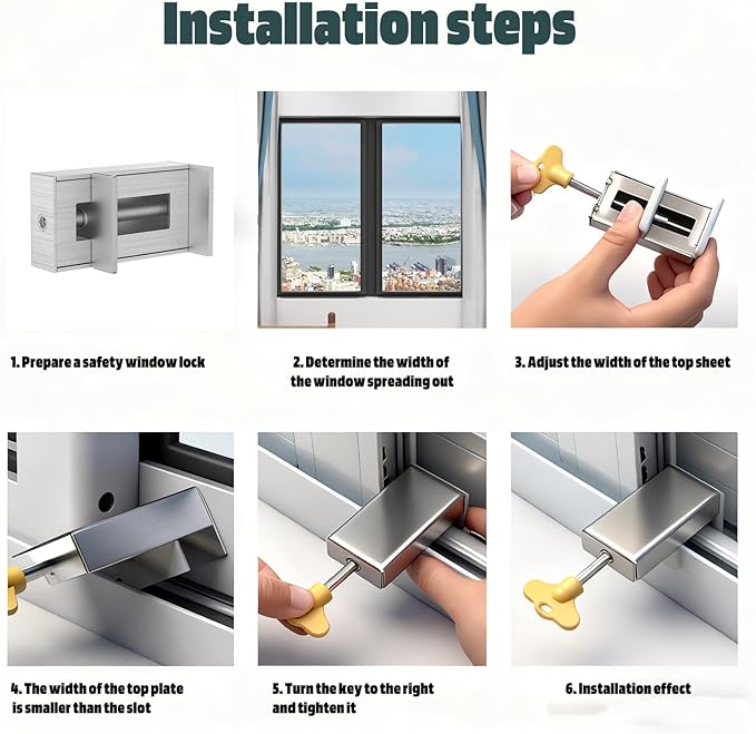 6 Sets Sliding Window Locks, 0.66'' to 1.65'' Adjustable Width Stainless Steel Window Safety Locks, Window Guards Latch Stoppers for Children Vertical and Horizontal Sliding Windows