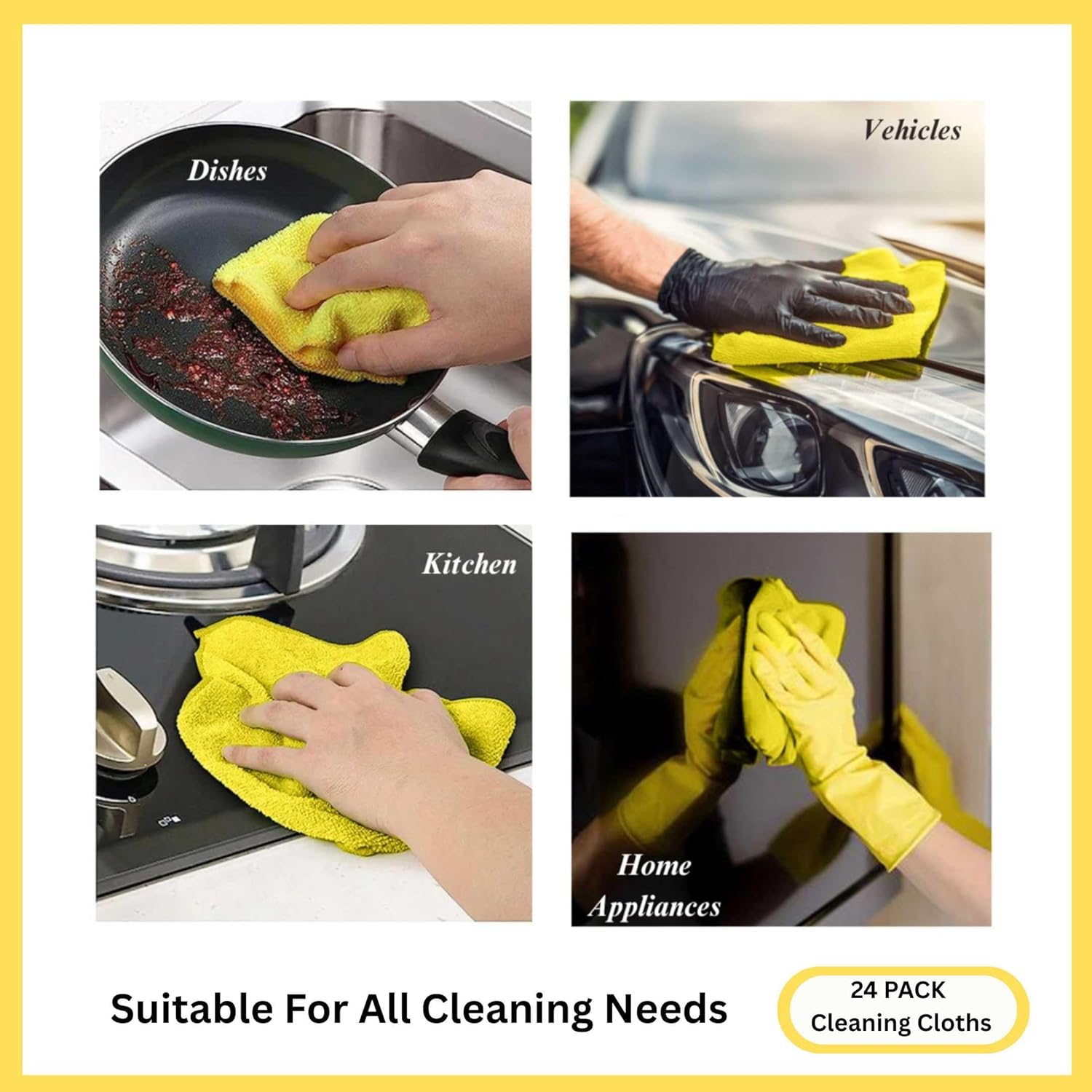 Microfiber Cleaning Cloth for Kitchen & households, Towels for Cars. (300gsm) (Pack of 24 Yellow)