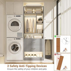 Freestanding 24" Closet System with 2 Wood Drawers, 2FT Small Closet Organizer System with 6 Shelves & Hanging Rod, Walk-in Closet Systems for Small Closets, Grey (24" L x 15" W x 80" H)