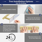 Brushed Gold Toilet Paper Holder, Adhesive or Screw Toilet Roll Holder Wall Mount, SUS304 Stainless Steel Double Post Pivoting Toilet Roll Holder for Bathroom, Kitchen, Washroom