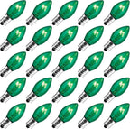 Brightown 25-Pack C7 Christmas Replacement Bulbs, C7 Green Incandescent Bulbs for Christmas Light Strings, E12 Candelabra Base, 5 Watt