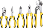 TOPLINE 5-Piece Pliers Set, Pliers Tool Set Included 8" Groove Joint, 7" Linesman, 6" Long Nose, 6" Slip Joint, 6" Diagonalfor Basic Home Maintenance