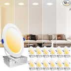 12 Pack 16W MAX.2000LM LED Recessed Ceiling Lighting 6 Inch with Junction Box, Eqv.200W, 2700K/3000K/3500K/4000K/5000K Selectable,Dimmable Recessed Downlight-ETL & Energy Star Certified