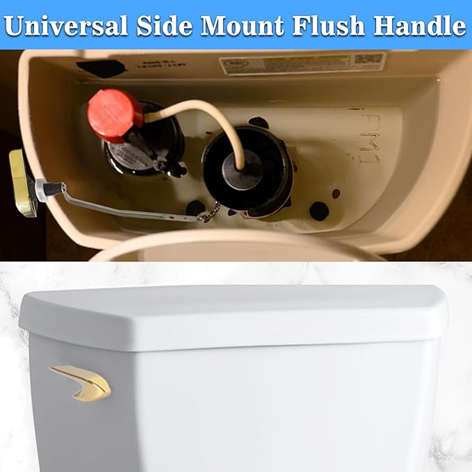 Toilet Handle Replacement Kit, Universal Side Mount Toilet Tank Flush Lever with Stainless Steel Flapper Chains Compatible with Kohler K-87115 Trip Lever, Polished/Shiny Gold